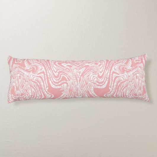 Een roze en wit abstract ontwerp op een witte acht lichaamskussen (Achterkant)