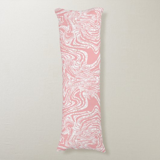 Een roze en wit abstract ontwerp op een witte acht lichaamskussen (Voorkant Verticaal)