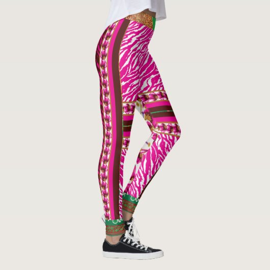 Een roze en wit behang met een kruis erop leggings (Rechts)