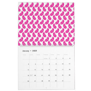 Een roze en witte achtergrond met een patroon kalender