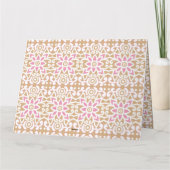 Een roze en witte bloem patroon op een bruine acht bedankkaart (Achterkant)