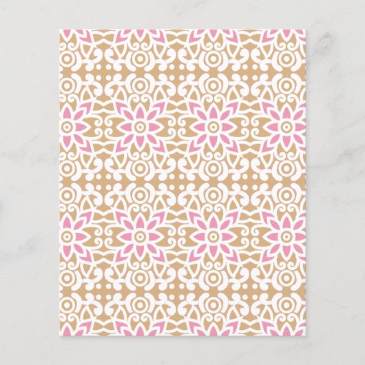 Een roze en witte bloem patroon op een bruine acht flyer (Voorkant)