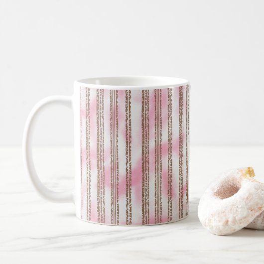 Een roze en witte gestreepte achtergrond koffiemok (Met donut)