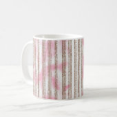Een roze en witte gestreepte achtergrond koffiemok (Voorkant links)