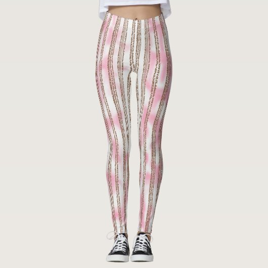 Een roze en witte gestreepte achtergrond leggings (Voorkant)