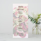 Eén roze en witte hortensia bruiloftsmenu menu (Staand voorkant)