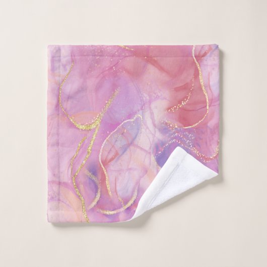 Een roze en witte marmeren afwerking met geborstel bad handdoek (Wasdoekje)