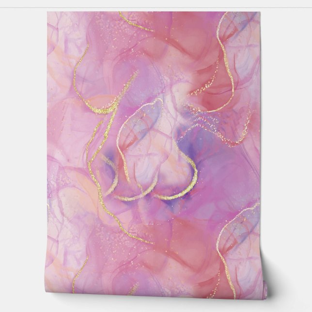 Een roze en witte marmeren afwerking met geborstel behang (Afrollen)