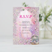 Een roze en witte marmeren afwerking met geborstel RSVP kaartje (Staand voorkant)