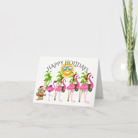 Een Roze Flamingo Familie VakantieZforDayz Feestdagen Kaart (Voorkant)