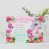 Een roze Flamingo Flamingling 1st bday Party nodig Kaart (Staand voorkant)