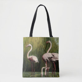 Een  roze flamingo schouder Canvas tas