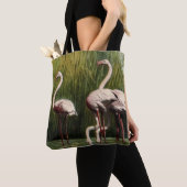 Een  roze flamingo schouder Canvas tas (Dichtbij)