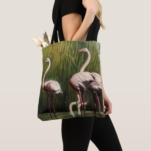 Een  roze flamingo schouder Canvas tas (Dichtbij)