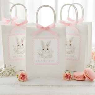 Een roze geruite baby shower voor een klein konijn vierkante sticker