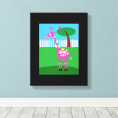 Een roze Giraffe woont in mijn achtertuin verpakt Canvas Afdruk (Insitu (Houten vloer))