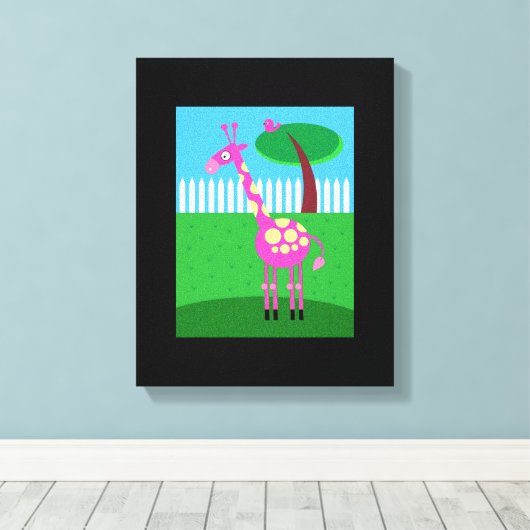 Een roze Giraffe woont in mijn achtertuin verpakt  Canvas Afdruk (Insitu (Houten vloer))