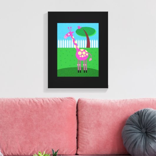 Een roze Giraffe woont in mijn achtertuin verpakt  Canvas Afdruk (Insitu (Woonkamer))