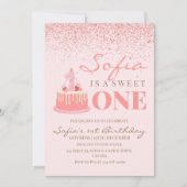 Eén roze glinsterende glitter Sweet 1e verjaardags Kaart (Voorkant)