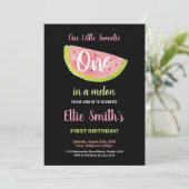 Een roze groene watermeloen Verjaardag uitnodiging (Staand voorkant)