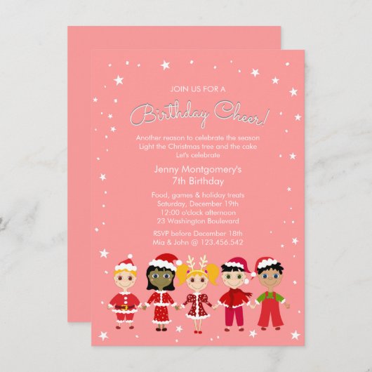 Een roze kerstfeest kaart (Voorkant / Achterkant)