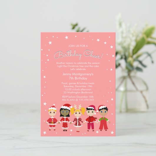 Een roze kerstfeest kaart (Staand voorkant)