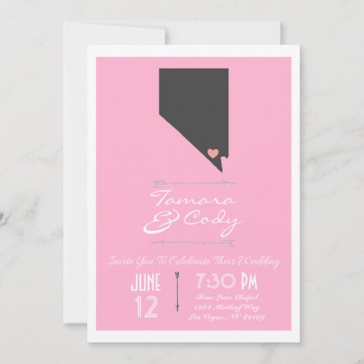 Een roze Las Vegas, Nevada Wedding Invitation Kaart (Voorkant)