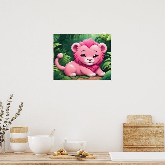 Een roze leeuwenwelp in het Oerwouden Poster (Keuken)