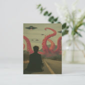 Een roze octopus en UFO's Persoon die langs de weg Briefkaart (Staand voorkant)