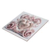 Een roze octopus tegel met een hart in het midden tegeltje (Zijkant)