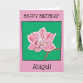 Eén roze orchidee bloem, roze, gelukkige verjaarda kaart (Voorkant)