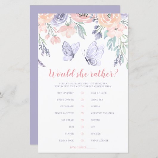 Een roze Paarse vlindervlinder zou een echte game  (Voorkant / Achterkant)