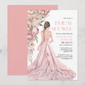 Een roze pioenen dromerige bruids douche uitnodigi kaart (Voorkant / Achterkant)