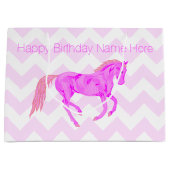 Een roze Pony Cute Chevron Pattern Happy Birthday Large Cadeautasje (Voorkant)