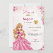 Een roze prinsessengeburtstaginvitatie kaart (Voorkant)