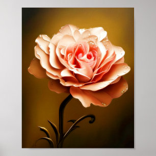 Eén roze roze roos met watervlekken poster