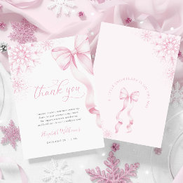 Een Roze Strik Baby Shower met een Klein Sneeuwvlo Bedankkaart