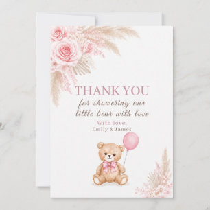 Een Roze Teddybeer Knuffel Beer Baby Shower Dankje Bedankkaart