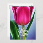 Eén roze Tulip-feestdag, paasdag Briefkaart (Voorkant / Achterkant)