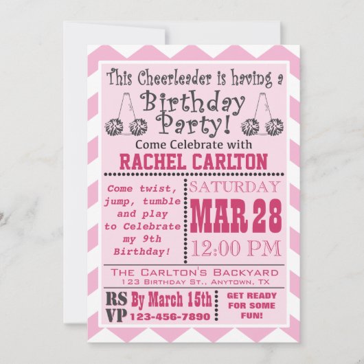 Een roze uitnodiging van de Birthday-partij (Voorkant)