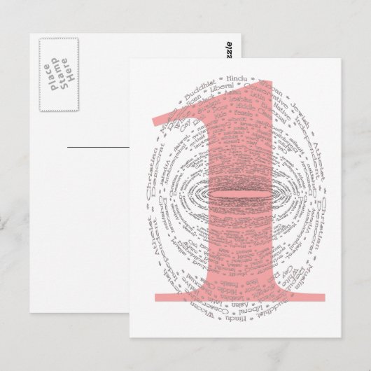 Eén - roze versie briefkaart (Voorkant / Achterkant)