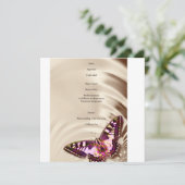 Een roze vlinder op een roomsatijnachtergrond menu (Staand voorkant)