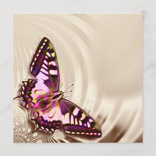 Een roze vlinder op een roomsatijnachtergrond menu (Achterkant)