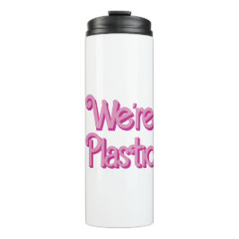 Een roze We’re Plastic Thermosbeker