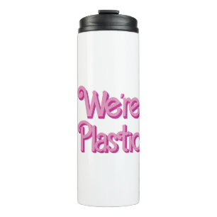 Een roze We’re Plastic Thermosbeker