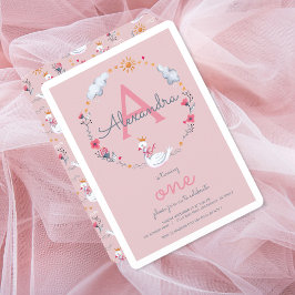 Eén roze zwaan monogram meisje verjaardagsfeestje kaart