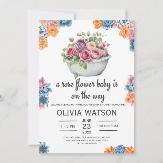 Een Rozen Baby is onderweg naar het Baby shower Kaart (Voorkant)