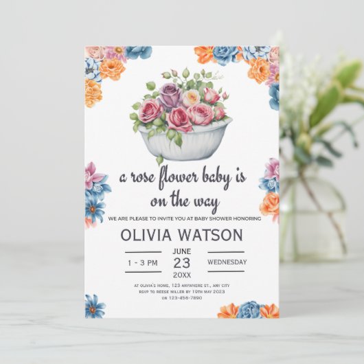 Een Rozen Baby is onderweg naar het Baby shower Kaart (Staand voorkant)