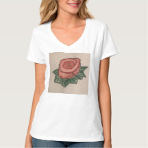 Een rozen v-hals T-shirt met rozen tekening