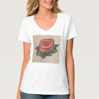 Een rozen v-hals T-shirt met rozen tekening